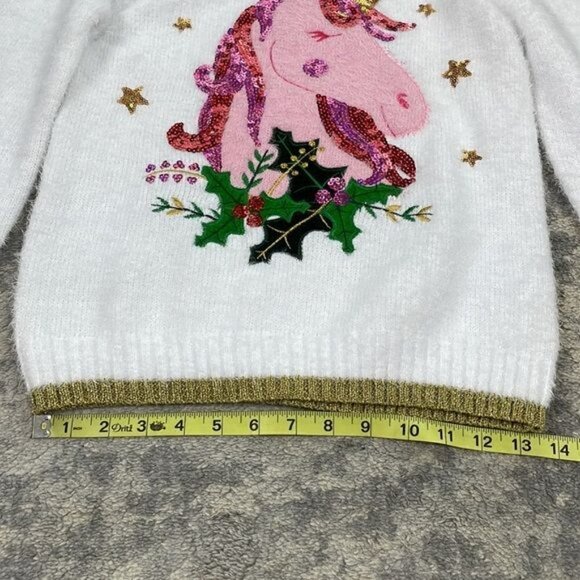 New Margaux and Lexi Sequin Unicorn Eyelash Sweater Christmas Soft White Pink L - Picture 7 of 12